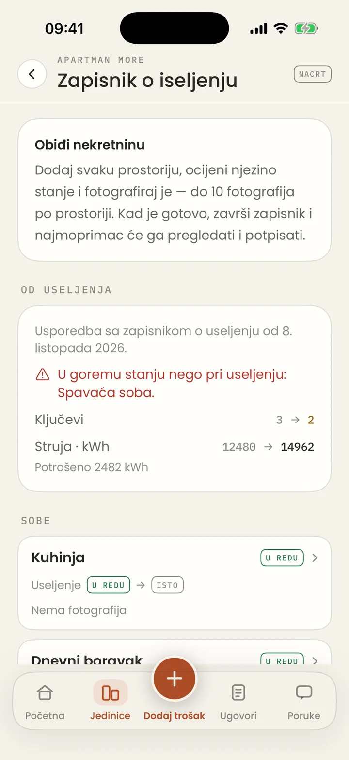 Zapisnik o iseljenju uspoređen sa zapisnikom o useljenju